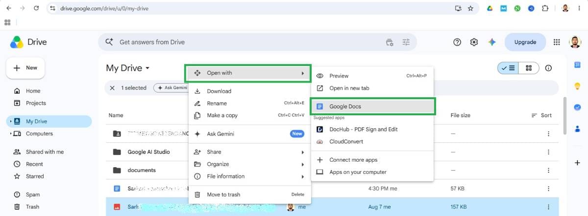 open image with google docs