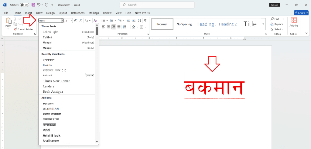 How to add Preeti font in MS word